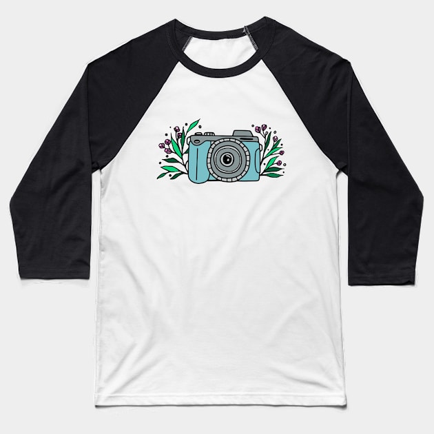 Whimsical camera with flowers Baseball T-Shirt by chris@christinearnold.com